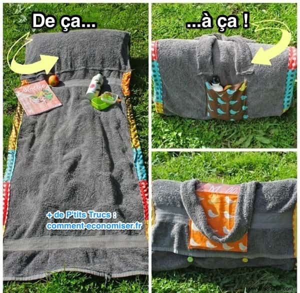 This Bag Converts Into A Beach Towel With Integrated Cushion! Check out the tutorial here. 