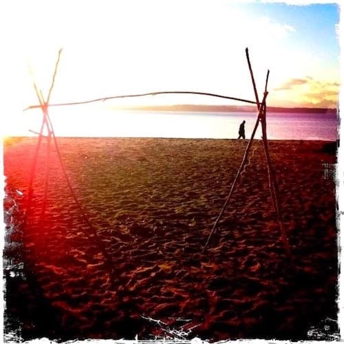 Poles + Old Sheet =A Gorgeous Bohemian Beach Tent! 