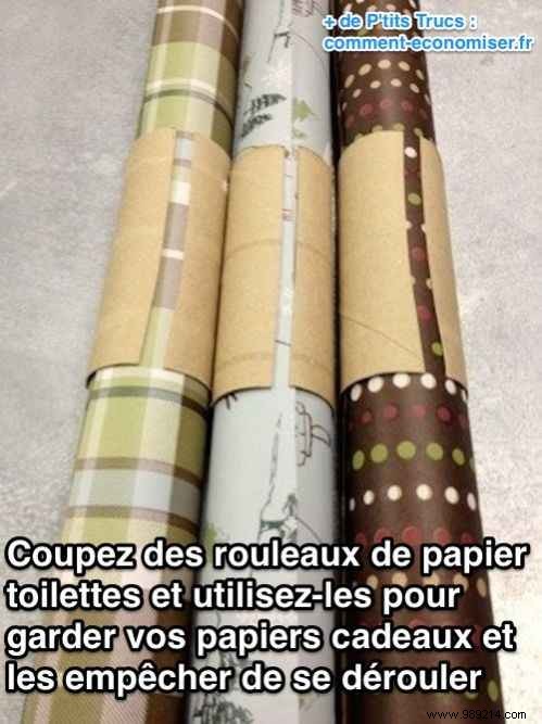 The Tip for Easily Storing Wrapping Paper Rolls. 