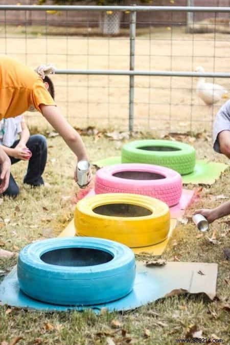 Use Old Tires As Dust Pans For Your Hens. 