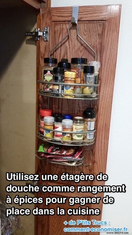 Use a Shower Shelf as Spice Storage. 