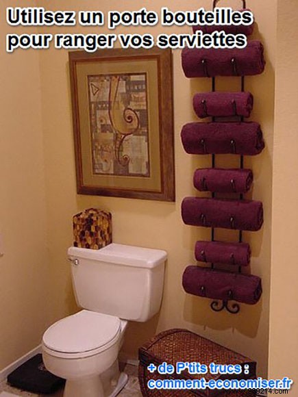 Need space? Here is a Clever Towel Rack Storage. 