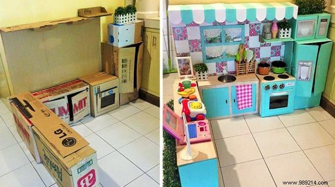 How to Make a Mini Cardboard Kitchen for Your Toddler. 