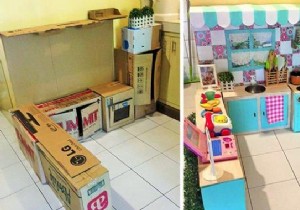 How to Make a Mini Cardboard Kitchen for Your Toddler. 