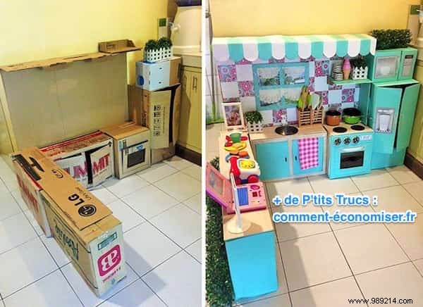 How to Make a Mini Cardboard Kitchen for Your Toddler. 