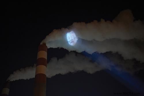 Chinese Are Using Factory Smoke As A Giant Screen To Denounce Pollution. 