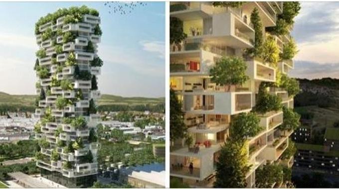 This Residential Tower of 117 Meters is the First Building Covered with Evergreen Trees. 