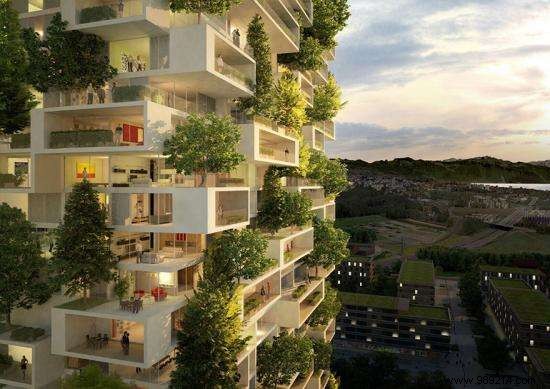 This Residential Tower of 117 Meters is the First Building Covered with Evergreen Trees. 