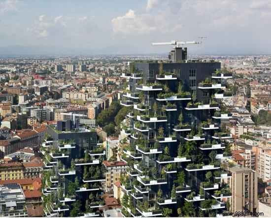 This Residential Tower of 117 Meters is the First Building Covered with Evergreen Trees. 