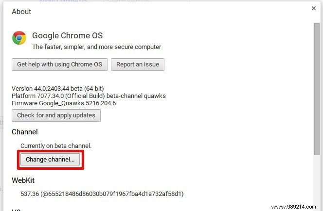 Change Chrome OS software channels to test new features 