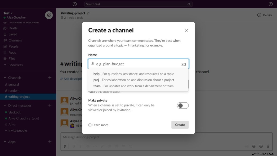 How to use Slack channels 