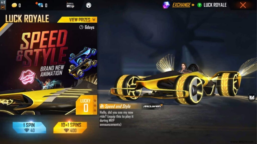 Fire McLaren Royale Free Spin Event:Get Legendary  MCL-FF  Ride and Deep Dive Car Skin! 