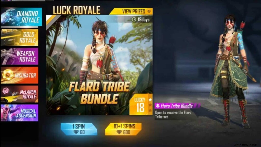 How to get Flaro Tribe Pack in Free Fire Diamond Royale? 