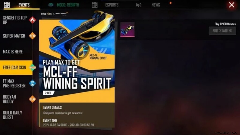 How to get McLaren Winning Spirit for free in Free Fire? 