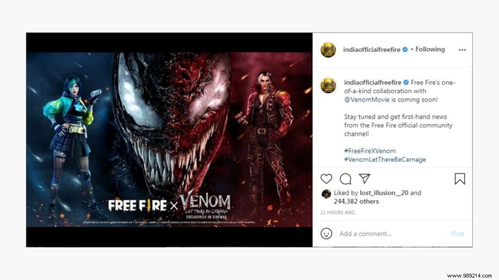 Garena teases the Free Fire x Venom 2 collaboration:here are its rewards 