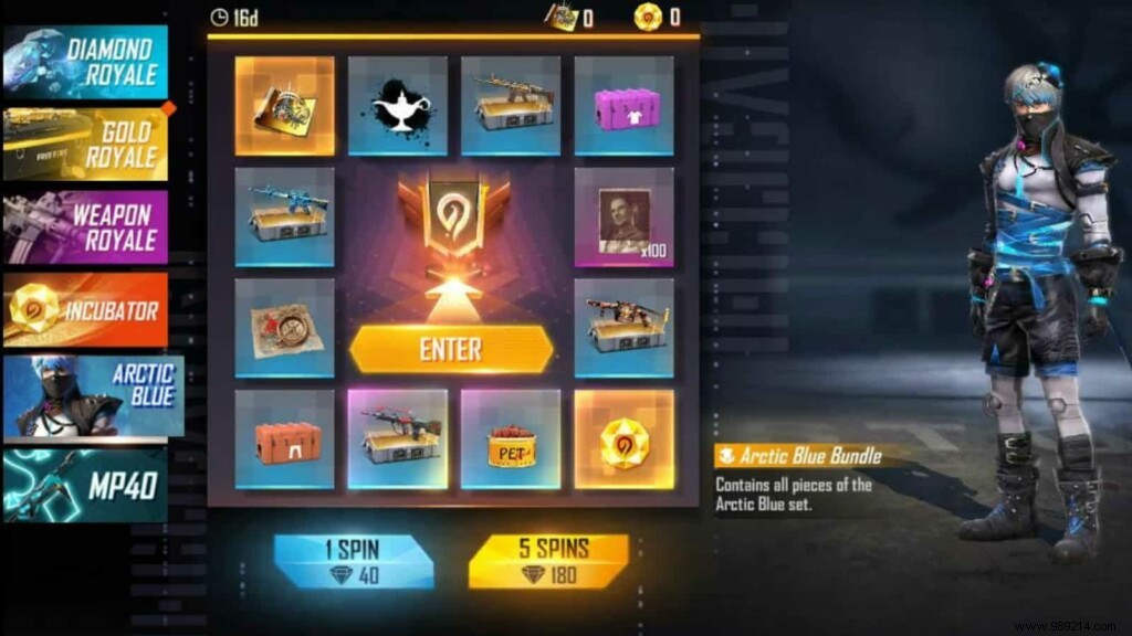 How to get the Arctic Blue pack in Free Fire Incubator? 