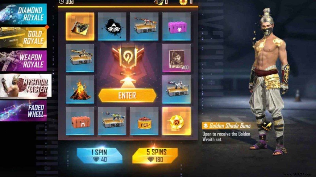 How to get Golden Shade pack in Free Fire Mystical Master Incubator? 