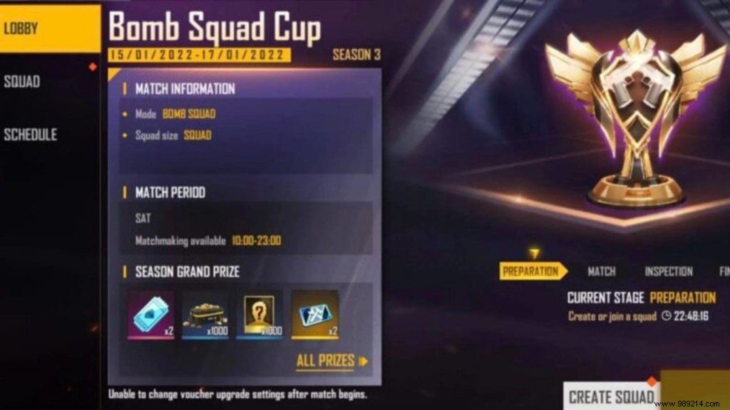 How to get Free Fire Bomb Squad Cup Free Vouchers and Rewards? 