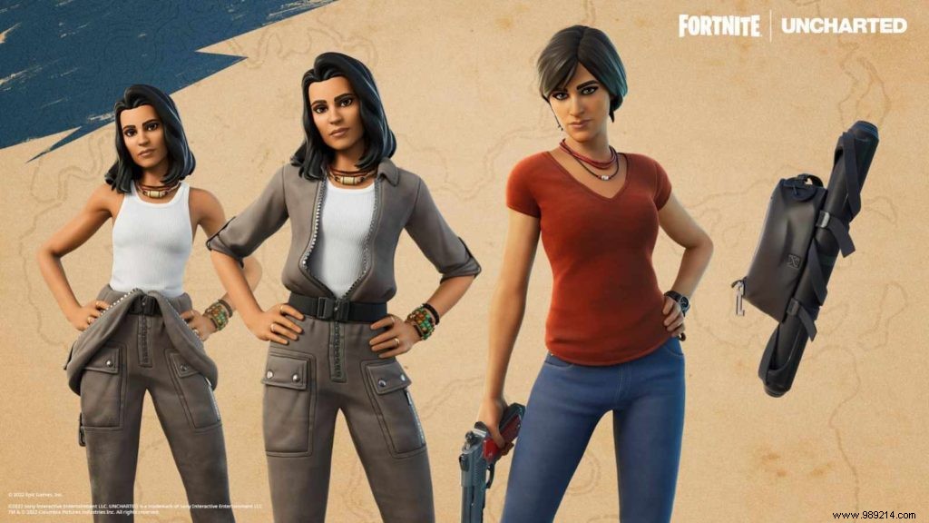 Make a fortune with Nathan Drake and Chloe Frazer from the Uncharted series on Fortnite Island 