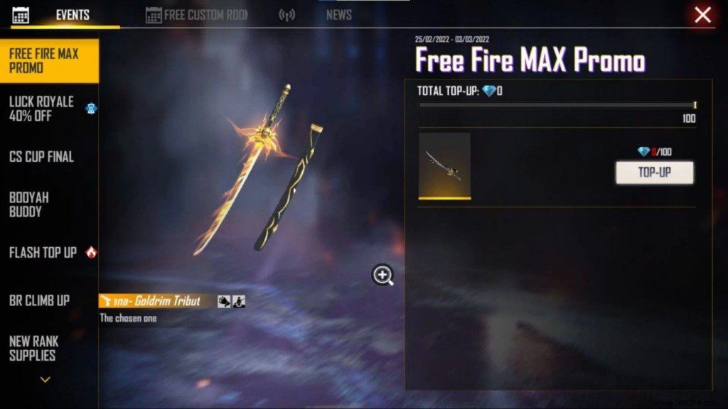 How to get free Goldrim Tribute Katana skin in Free Fire MAX? 