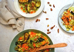 Recipe for couscous salad with pesto, nuts and grilled vegetables 