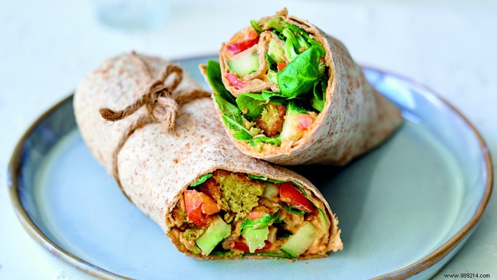 Recipe from the book The Happiness Diet:wrap it up falafel 