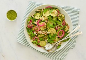 Recipe:zucchini salad with giant beans and pesto dressing 