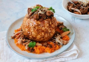 Delicious:roasted celeriac with pumpkin puree 