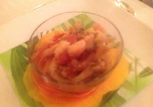 Verrines of cuttlefish and prawns in marinade 