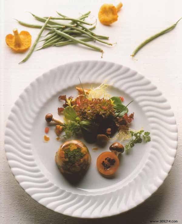 Duck aspic with chanterelle mushrooms and autumn salad 