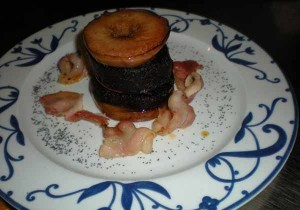 Landais black pudding in mille-feuilles 