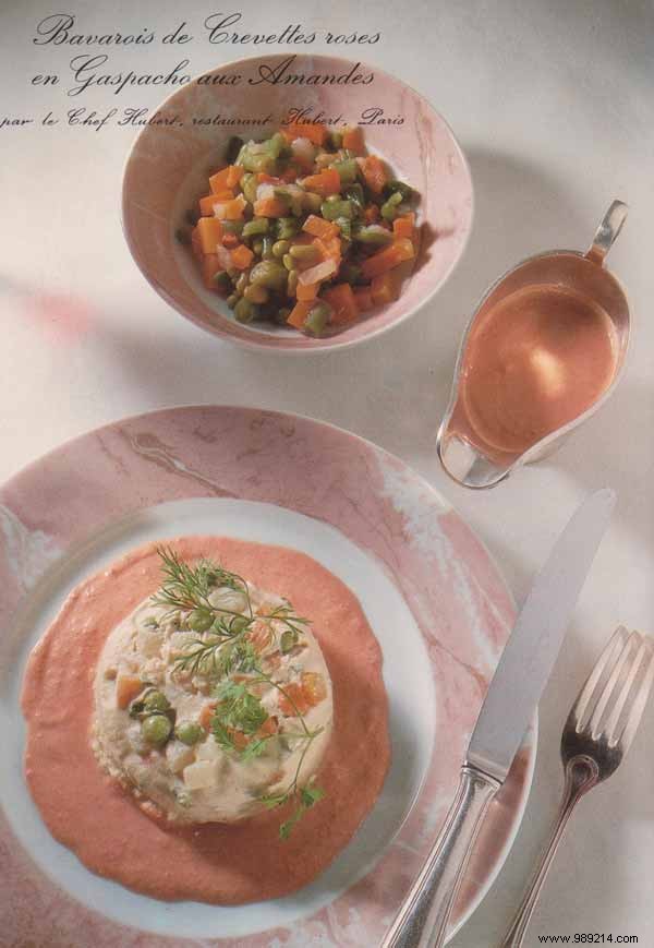 Bavarois of prawns in gazpacho with almonds 