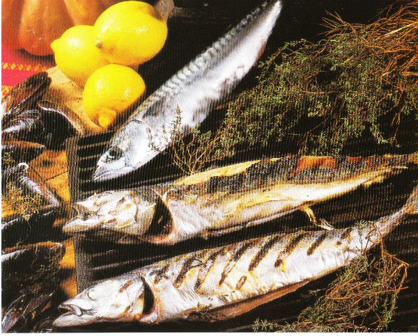 Grilled mackerel with thyme flower 