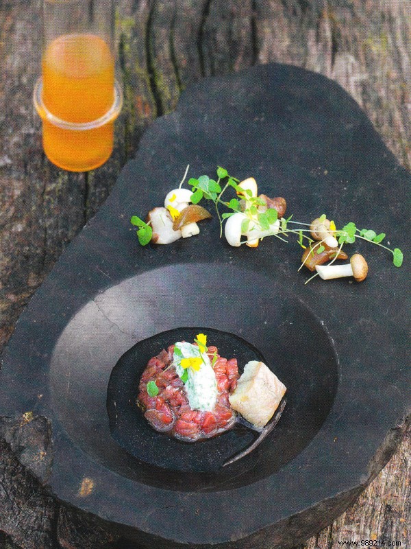 Venison tartare, smoked eel, dashi broth 