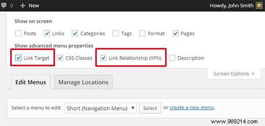 How to add nofollow links in WordPress navigation menus