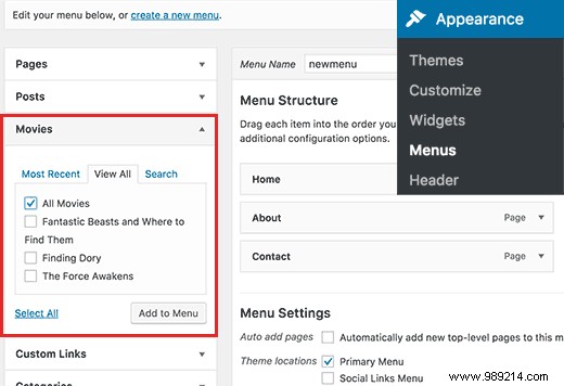 How to add post type archive in WordPress navigation menus