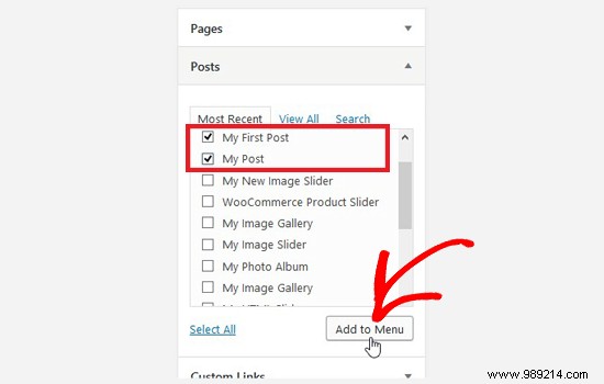 How to add specific posts to the WordPress navigation menu