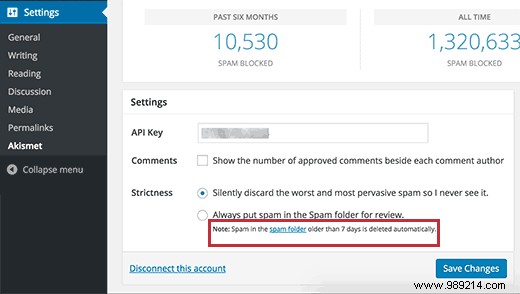 How to change Akismet spam removal schedule in WordPress
