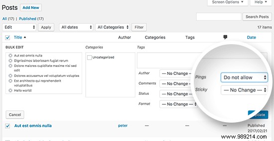 How to disable trackbacks and pings on existing WordPress posts