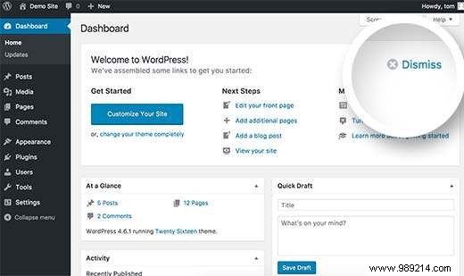 How to remove the welcome panel in the WordPress dashboard