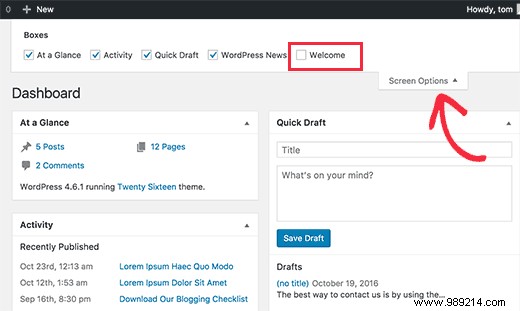 How to remove the welcome panel in the WordPress dashboard