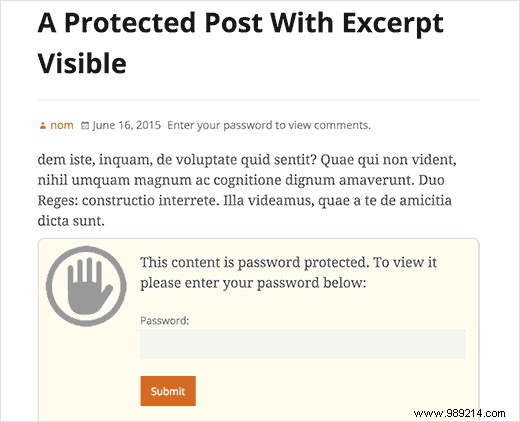 How to display an excerpt from a password protected post in WordPress