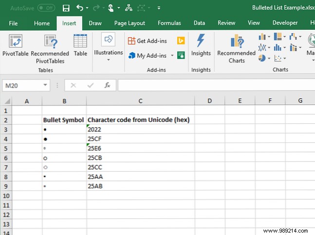 7 ways to create a bulleted list in Excel