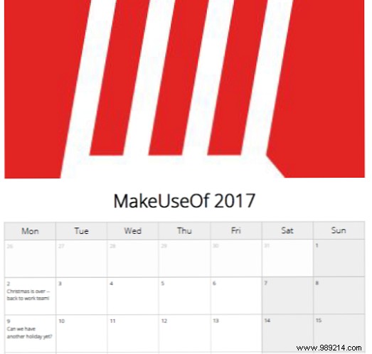 Create a printable calendar for the new year