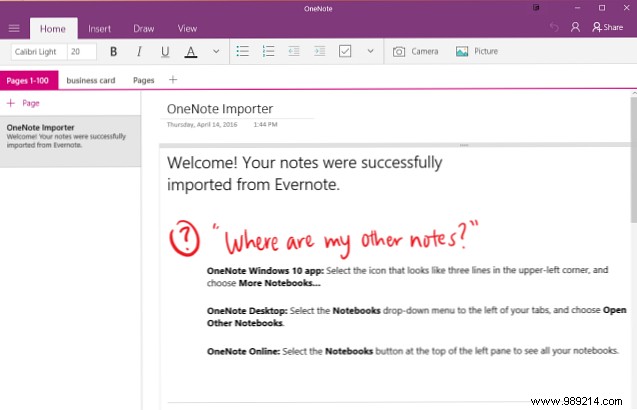 Export your notes from Evernote to OneNote for free premium features