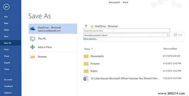 How to avoid Backstage view when saving files in Office 2016 