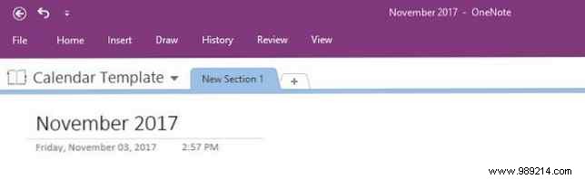 How to create a OneNote calendar template