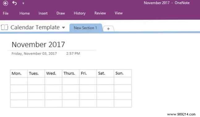 How to create a OneNote calendar template