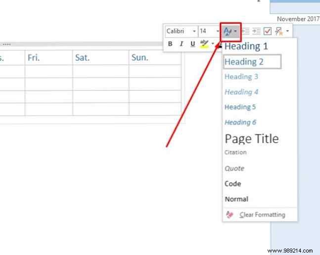 How to create a OneNote calendar template