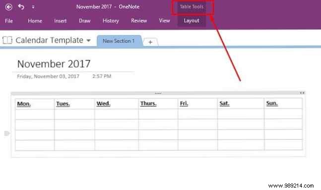 How to create a OneNote calendar template